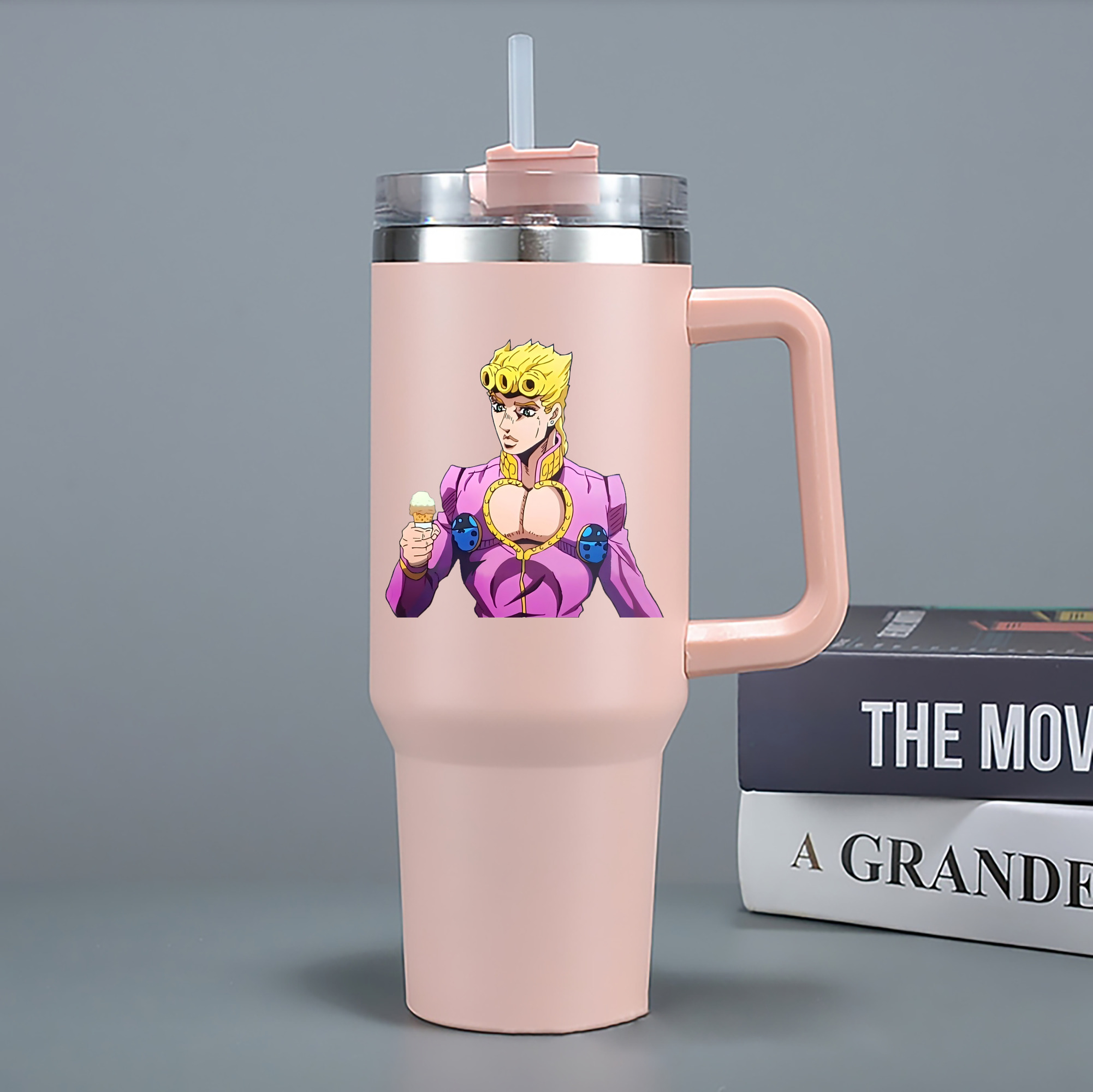 （画像用） ジョジョの奇妙な冒険 ジョルノ?ジョバァーナ JoJo's Bizarre Adventure Giorno Giovanna 1200mL車用タンブラー - クリスタルステッカー（プラスチックストロー付き）